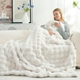 thumbnail image 3 of Faux Fur Throw Blanket for Couch, Fuzzy Soft Plush Thick Bubble Blanket for Sofa Bedroom Living Room, 60 * 80 Inches Cream White, 3 of 19