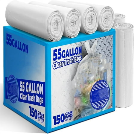 55 Gallon Clear Trash Bags Heavy Duty (150 COUNT) – Large Clear Trash Bags 55-60 Gallon Heavy Duty, Lawn and Leaf Trash Can Liners
