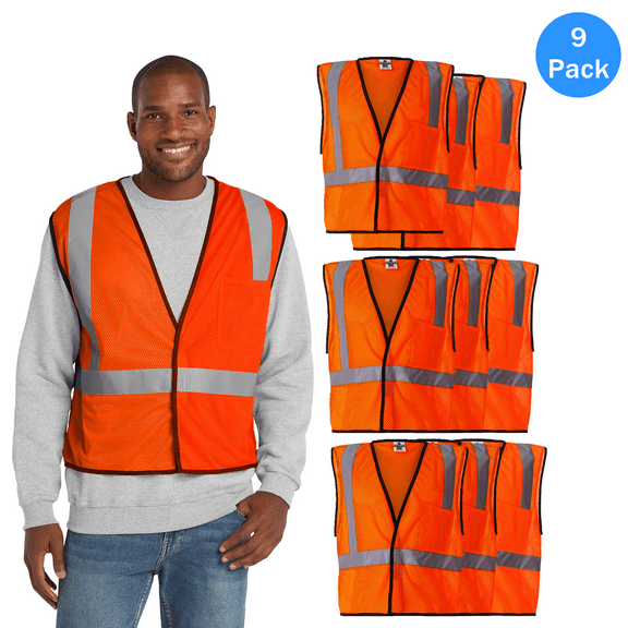 Kishigo High Visibility Orange Reflective Security Vest Lightweight Mesh Single Pocket, Pack of 9, Size: S