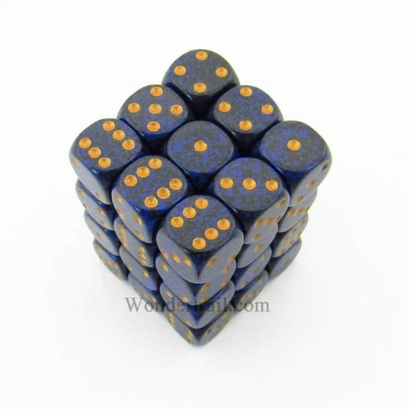 Golden Cobalt Speckled D6 Dice with Gold Pips 12mm (1/2in) Pack of 36 Dice Chessex
