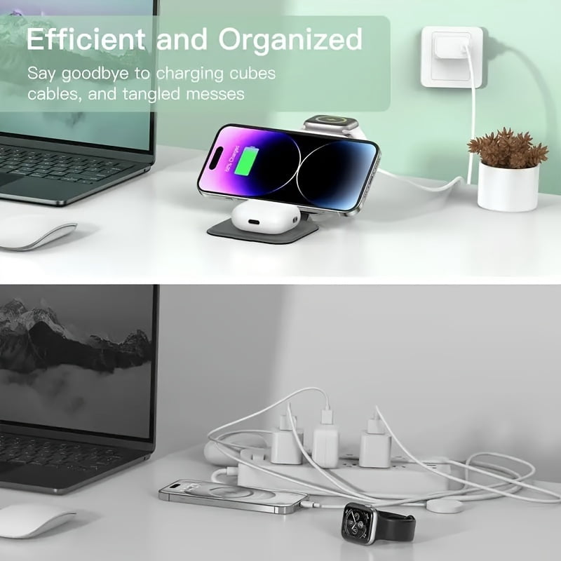 3-in-1 Foldable Charger for Apple Devices, Compatible with iPhone 17, 12, Watch Series 1, 9, and AirPods