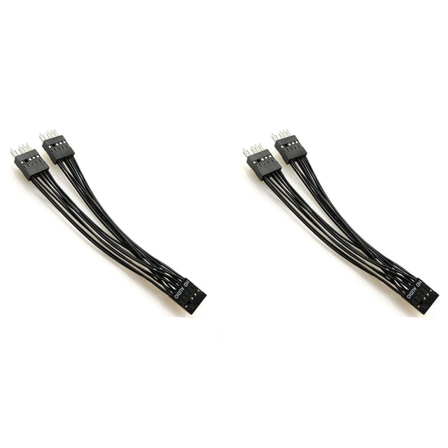Motherboard HD Audio Extension Cable 9Pin 1 Female to 2 Male Y Splitter Cable Black for PC DIY 10cm, 2 Pack