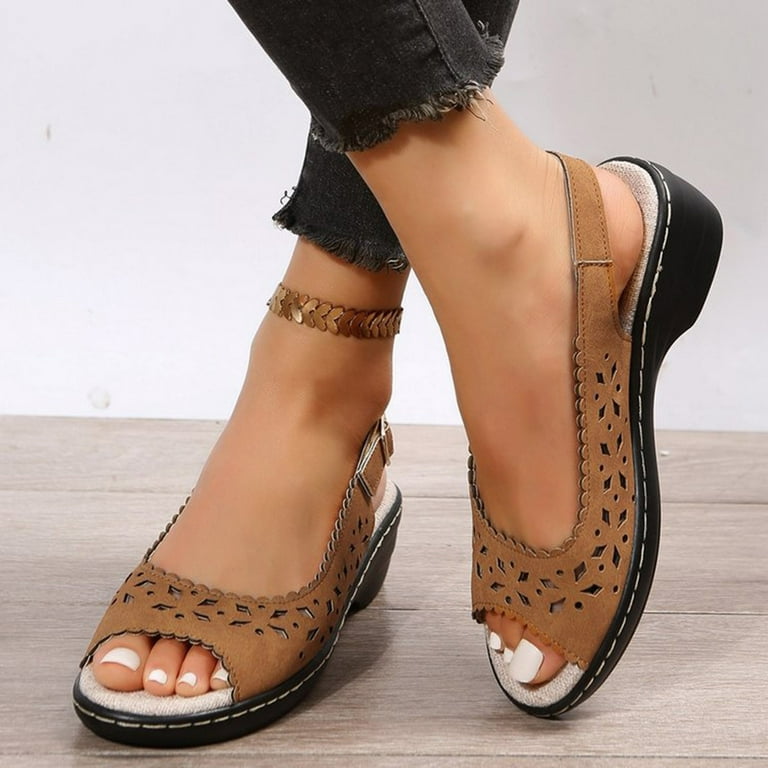 Libiyi Sandals Clearance Sale! Uheoun Libiyi Women's Comfy Orthotic Sandals  Plantar Fasciitis Feet Sandal with Arch Support Ultra-Comfy Peep Toe  Breathable Sandals 