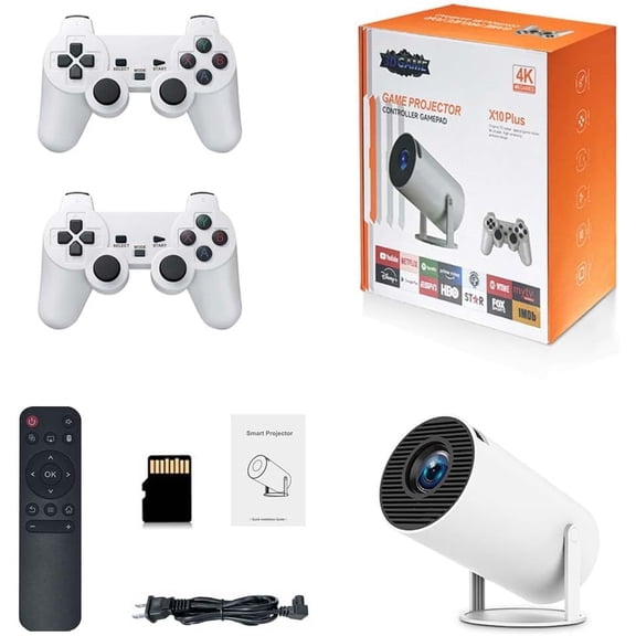 4K Retro Game Console X10 Plus with Projector, 2 Wireless Controllers, HDMI Output, WIFI
