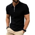 thumbnail image 2 of Kakii Men's Elastic Lightweight Polo Shirt Summer Zipper Pullover Short Sleeve Top, 2 of 9