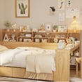 thumbnail image 4 of Wooden Full Size Daybed with Storage Shelves, Multi-functional Bed with 2 Storage Drawers and Study Desk, Natural, 4 of 8