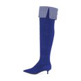 thumbnail image 2 of YDN Women Over The Knee High Stilettos Boots Pointed Toe Kitten Low Heels Wide Calf Dress Zipper Shoes Size 8 Blue Studded, 2 of 4