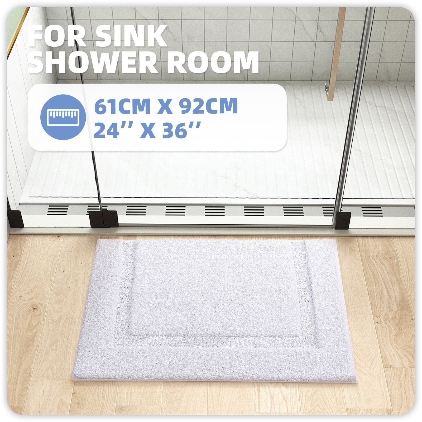 PABUBE Traditional Soft White Microfiber Shag Bath Mat, 24"x36", Non-Slip and Absorbent Bathroom Rug for Bathroom Floor, Quick Dry, Machine Washable