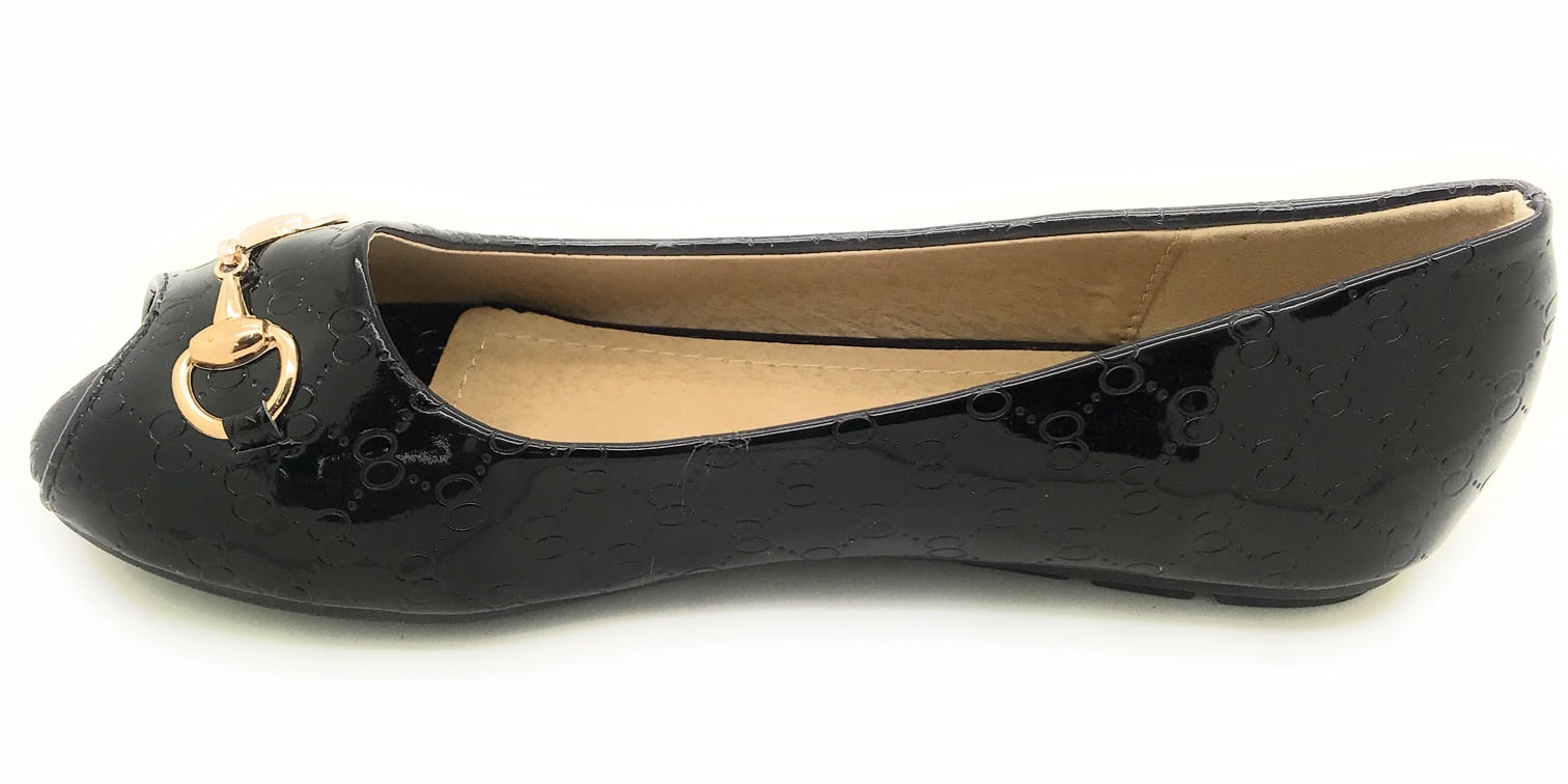 Victoria K Open Toe Gold Buckle Ballerina Flats (Women)