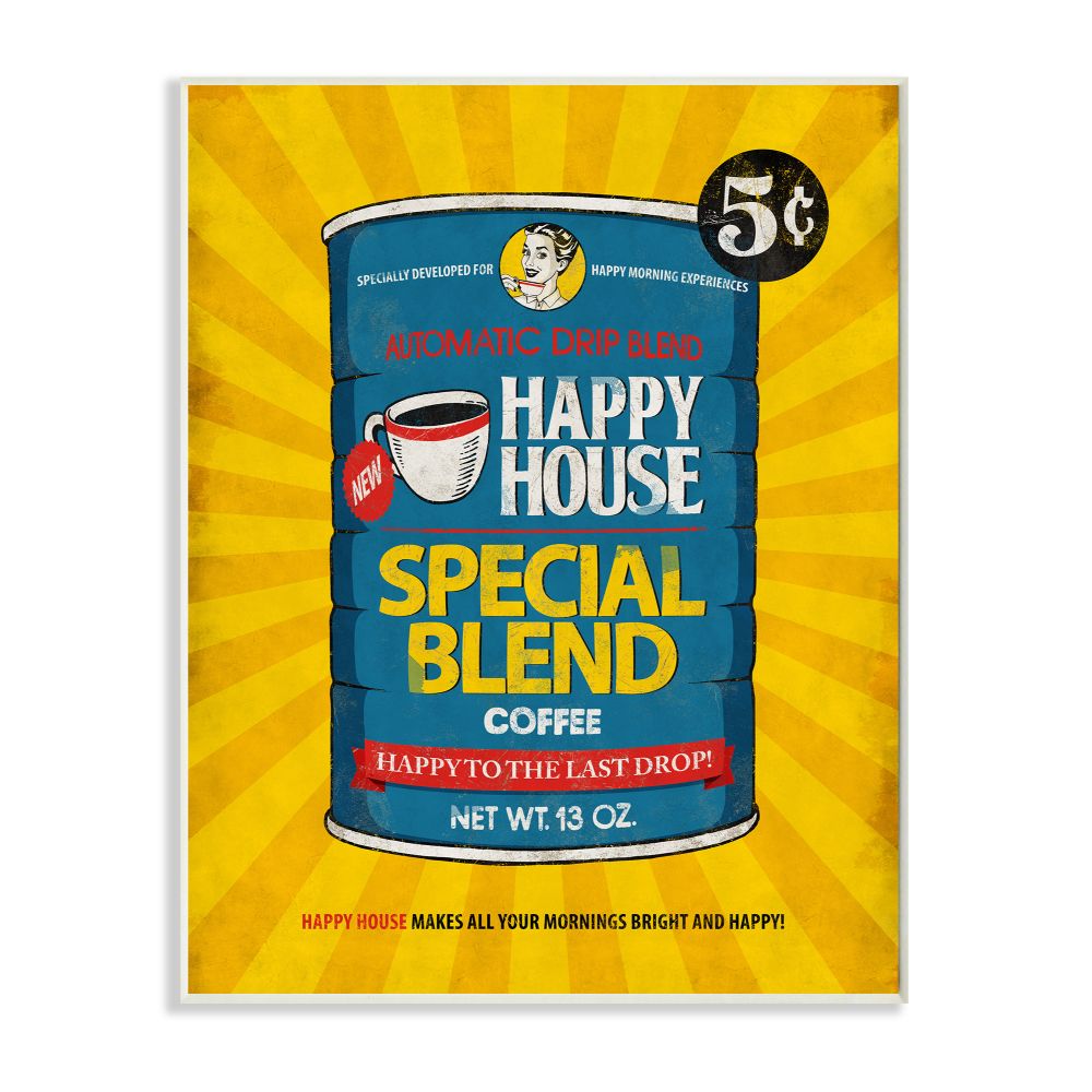 Stupell Industries Happy House Coffee Vintage Comic Book Design Wall Plaque by Ester Kay