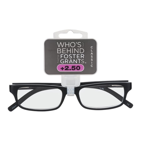 Foster Grant Men's Brandon Rectangular Reading Glasses, Black, 50 mm 2.5