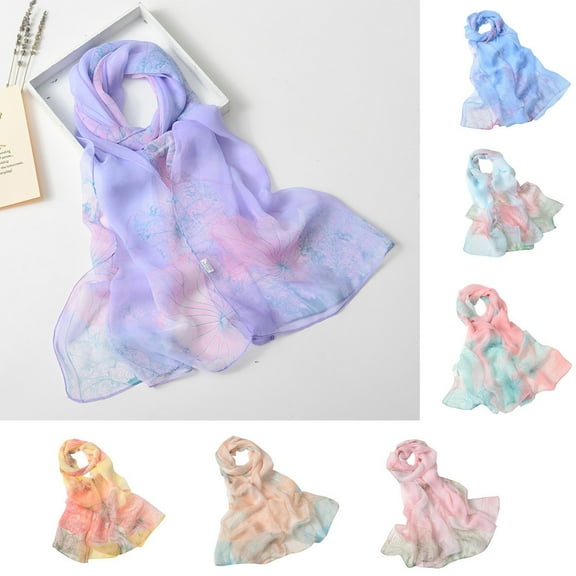 Women's Lotus Print Long Scarf Soft Wrap Shawl Flowing Elegant Design