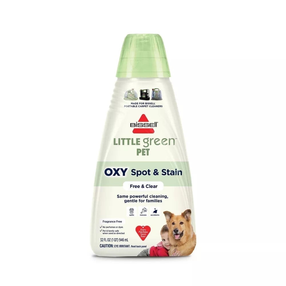BISSELL Little Green Spot & Stain Solution, Fresh Scent, for Portable Carpet Cleaners on Carpet, Area Rugs, Upholstery, and Car Interiors, Oxy Stain Destroyer and Odor Eliminator, 2038G, 32 oz