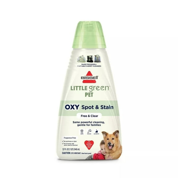 BISSELL Little Green Spot & Stain Solution, Fresh Scent, for Portable Carpet Cleaners on Carpet, Area Rugs, Upholstery, and Car Interiors, Oxy Stain Destroyer and Odor Eliminator, 2038G, 32 oz
