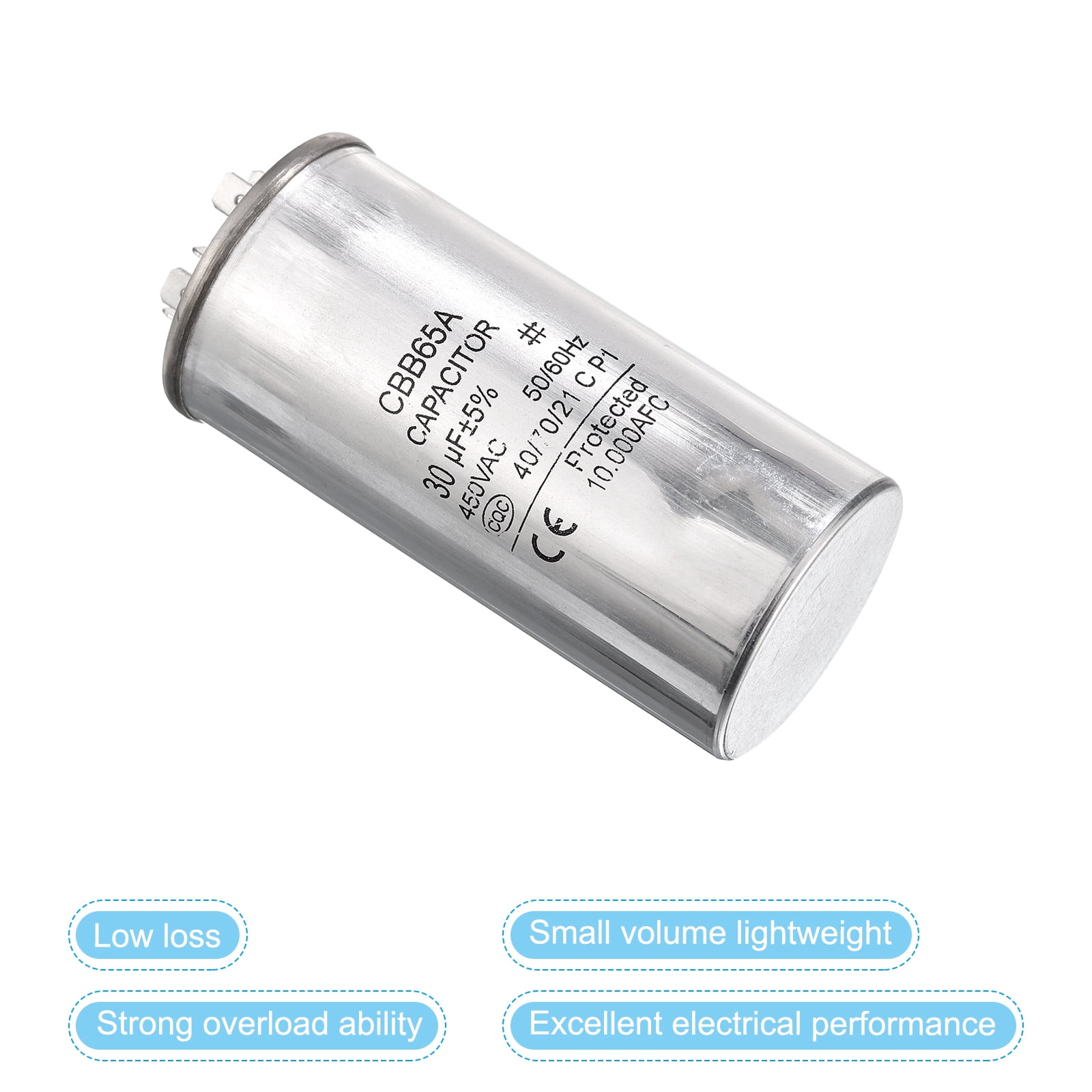 CBB65 30uf Run Capacitor, 30mfd 2pack AC 450V Aluminum Case Motor Start Capacitor