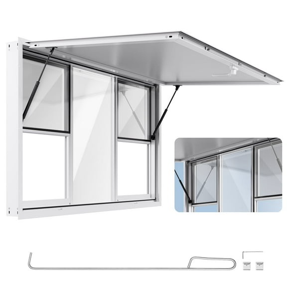 VEVOR Concession Window 60x36 in, Aluminum Alloy Service Window for Food Truck, Up to 85 Degrees Stand Serving Window with 6 Sliding Windows, Awning Door, and Drag Hook, for Concession Trailers