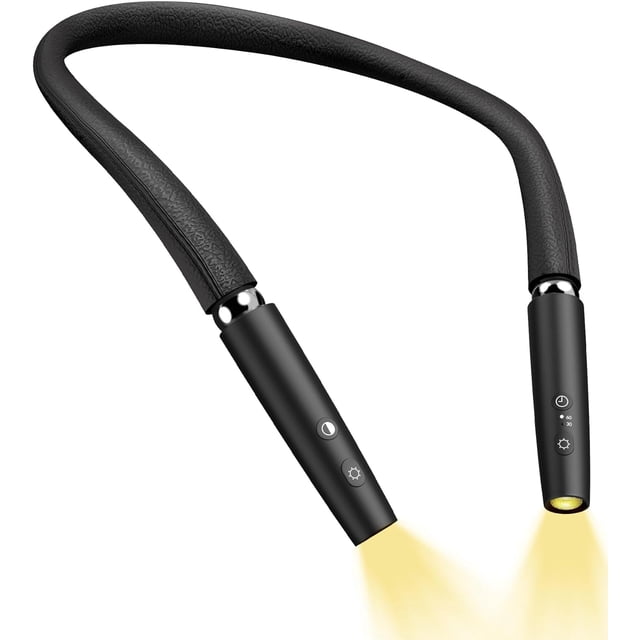 SURJDE NIVAVA LED Neck Reading Light, Book Light for Reading in Bed, Steering Shafts Rotation, Bendable Silicone Arm, 3 Colors, Long Lasting Rechargeable Neck Light for Knitting, Crafting, Cam