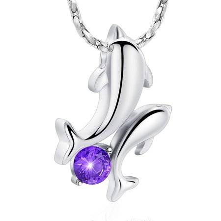 Constantlife Crystal Inlay Double Dolphin Cremation Jewelry for Ashes Pendant Stainless Steel Keepsake Memorial Urn Necklace for Men Women