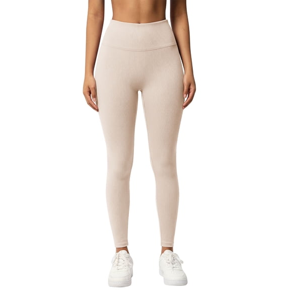 Busydd Workout Leggings for Women Fashion Ribbed Solid Color Yoga Pants Casual Stretchy Butt Lifting Leggings for Women