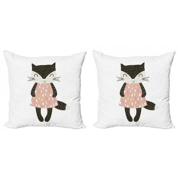 Ambesonne Cat Throw Pillow Cover 2 Pack, House Pet in Dress, 16", Multicolor