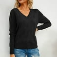thumbnail image 4 of gakvbuo Fall Pullover Tunic Shirts For Women Women's Solid Color Casual Slim Fitting Knitwear Pullover V-Neck Long Sleeve Sweater Tops Blouse, 4 of 5