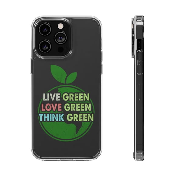 DistinctInk Clear Case for Apple iPhone 15 PRO (6.1" Screen) - Live Green Love Green Think Green