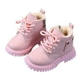 thumbnail image 3 of Quealent Baby Work Boots Autumn Fashion Leather Lace-Up Boots Soft Flat Ankle Snow Boots Pink for Size 9, 3 of 8