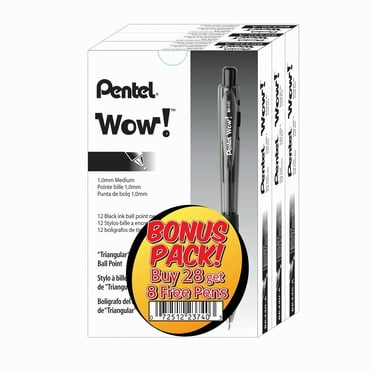 Wow! Retractable Ballpoint Pen, (1.0mm) Medium Line, NEW Ink Black Ink Buy 28, get 8 more FREE