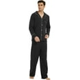 thumbnail image 4 of U2SKIIN Mens Cotton Pajama Set, Soft Lightweight Long Sleeve Button Up Sleepwear with Pockets,(Black,2XL), 4 of 6