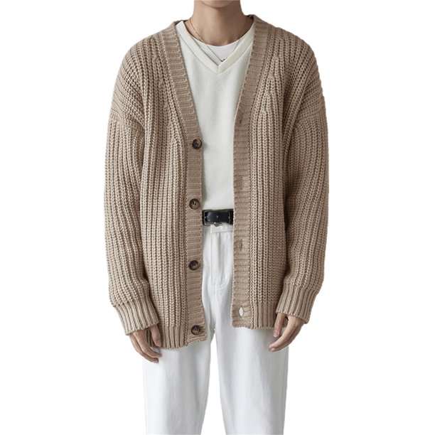 Fueri Mens Knit Classic Cardigan Sweater Cotton Loose Fit Casual Simple