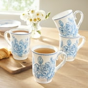 The Pioneer Woman Agatha 12-Ounce Stoneware Mugs, Blue, Set of 4