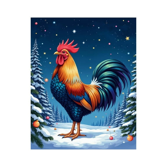 Paint by Numbers Kit for Adults, Rooster Winter Night Sky Paint by Numbers, Easy Paint by Numbers Kit for Adults Beginner, DIY Adult Paint by Number Kits on Canvas, Home Decor
