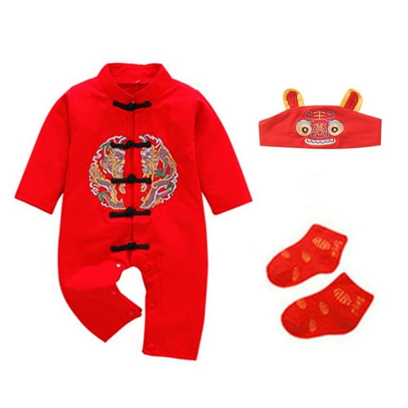 Generic Baby Spring Festival Festival Fu Baby Chinese Tang Suit Boy Baby Festive Dress Autumn Winter Clothes for Catwalk Performance Holiday Party Wedding Christmas(12-18 Months Red)