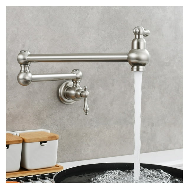 Brass Rotating Folding Faucet Delicate Double Switch Kitchen Faucet Wall Mounted Cold Water Tap ,Easy to Install