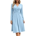 thumbnail image 3 of Fall Long Sleeve Dresses for Women Elegant V Neck Twist Front Waist Casual Midi Party Formal Wedding Guest Dress,Sizes S-2XL, 3 of 9