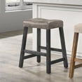 thumbnail image 2 of Rustic Backless Counter Stool Set of 2 – 25 Inch Wooden Farmhouse Barstool with Brown Leather Seat, Distressed Finish & Sturdy Frame – Space-Saving Counter-Height Seating for Kitchen, 2 of 7