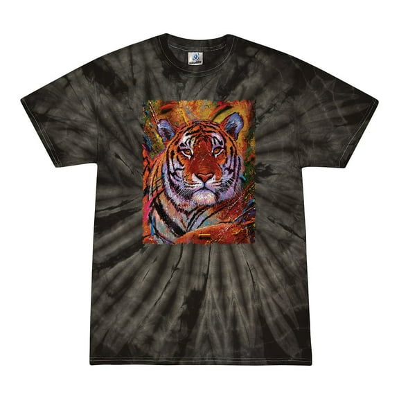 Wild Bobby, Colorful Painted Tiger, Animal Lover, Tie-Dye Tees, Spiral Black, Large