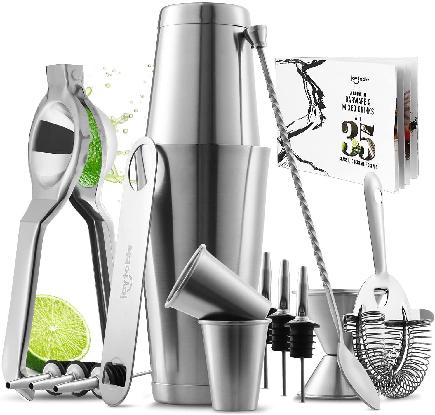 Bescita Mixing Cup Mixer with Recipe on The Side, 13.5 Compost Mixed Drink Mixer with Scale Bar Tool, Junior Bartender Kit, Barware for Mixed Drinks.