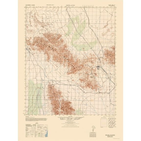 Topographical Map - Midland Sheet - US Army 1945 - Vintage Wall Art