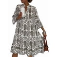 thumbnail image 4 of Women'S Summer Dress Casual V Neck Buttoned 3/4 Sleeve Bohemian Print Flowy Mini Dresses Khaki M, 4 of 9