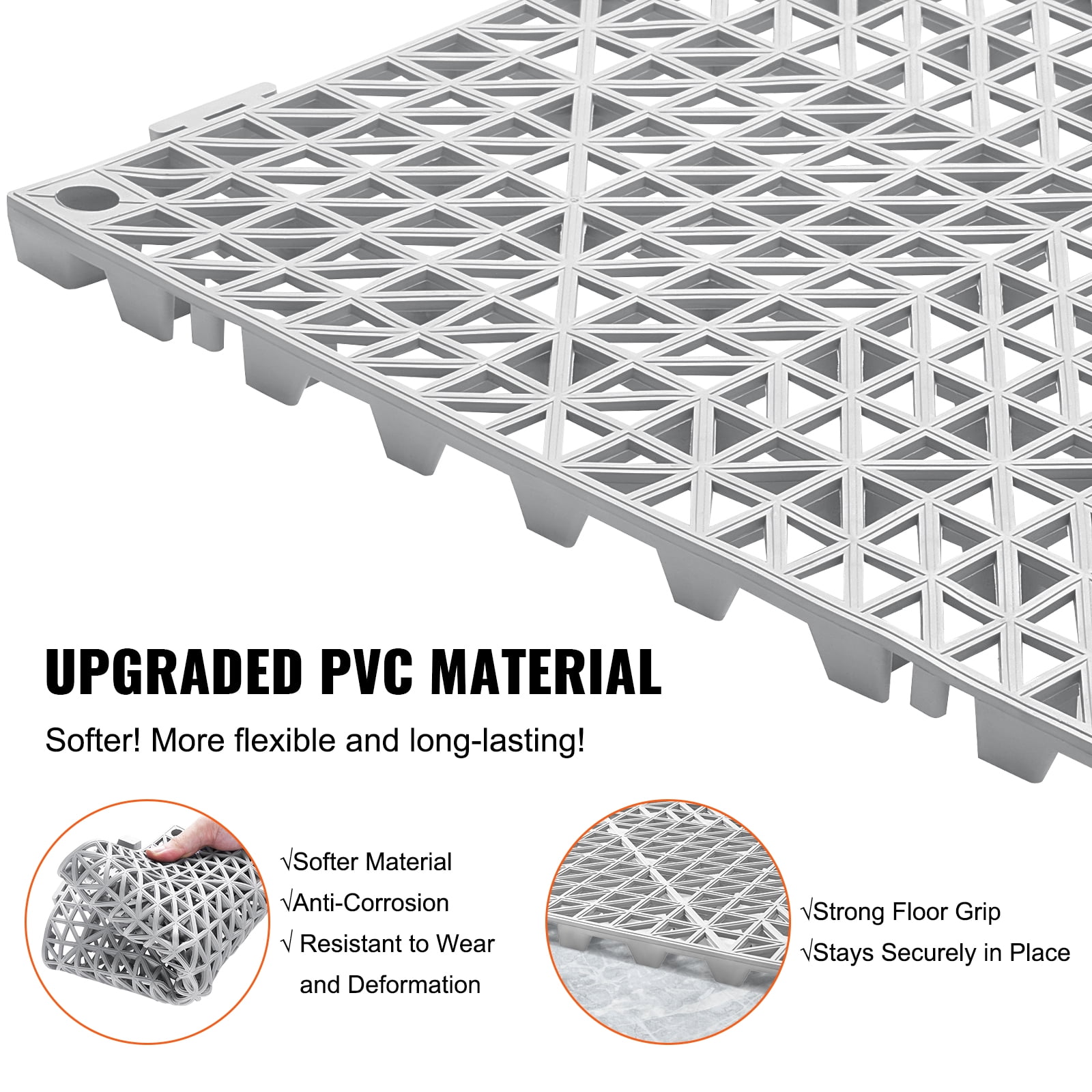 SKYSHALO 12" x 12" Gray PVC Interlocking Floor Mats, 12 Piece