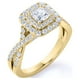thumbnail image 1 of Anillo de compromiso JeenMata de moissanita de corte princesa de 1 quilate - Conjunto nupcial - Anillo de doble halo - Anillo de racimo - Bañado en oro amarillo, 1 of 6