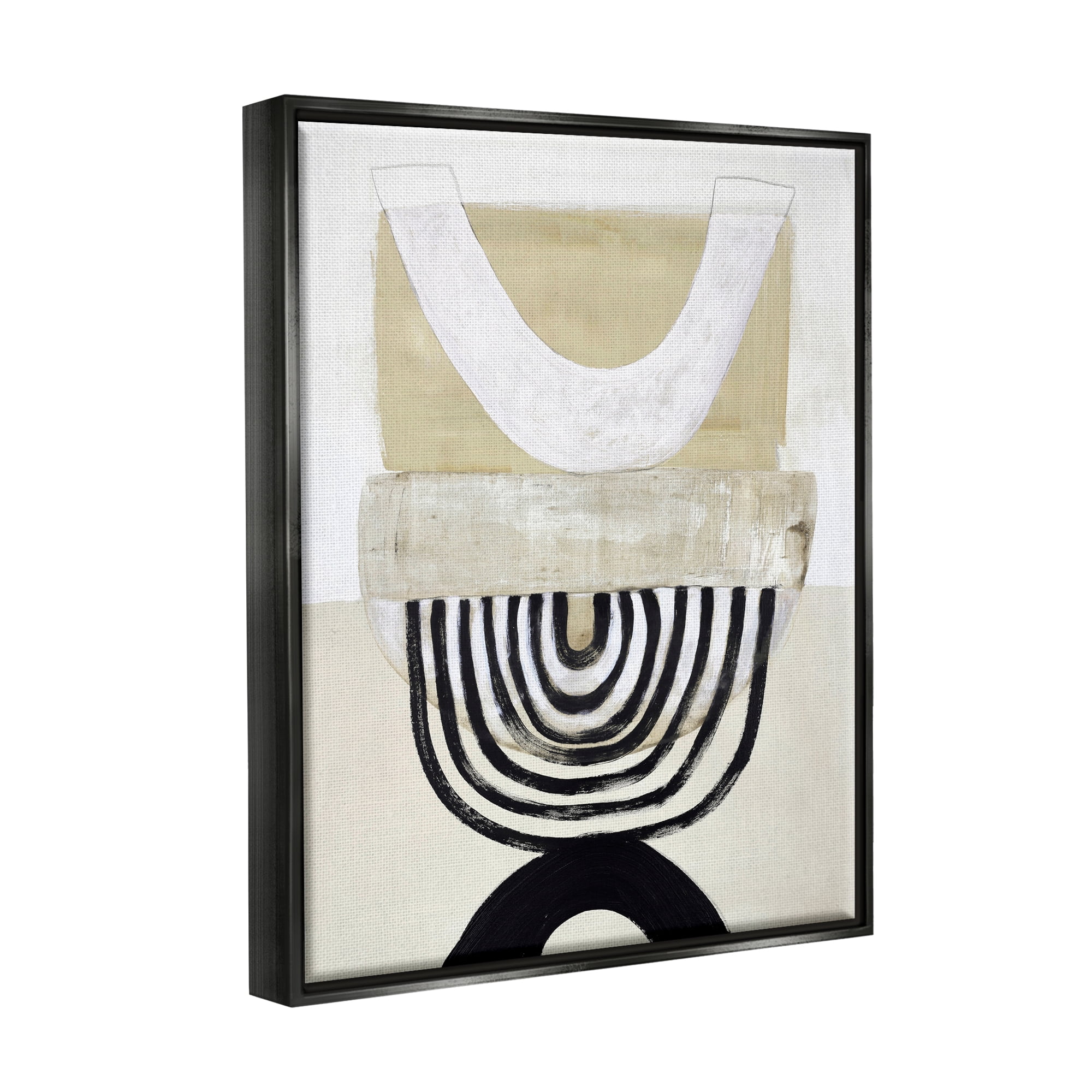 Stupell Industries Beige & Black Arches Abstract Painting Black Floater Framed Art Print Wall Art, 25 x 31