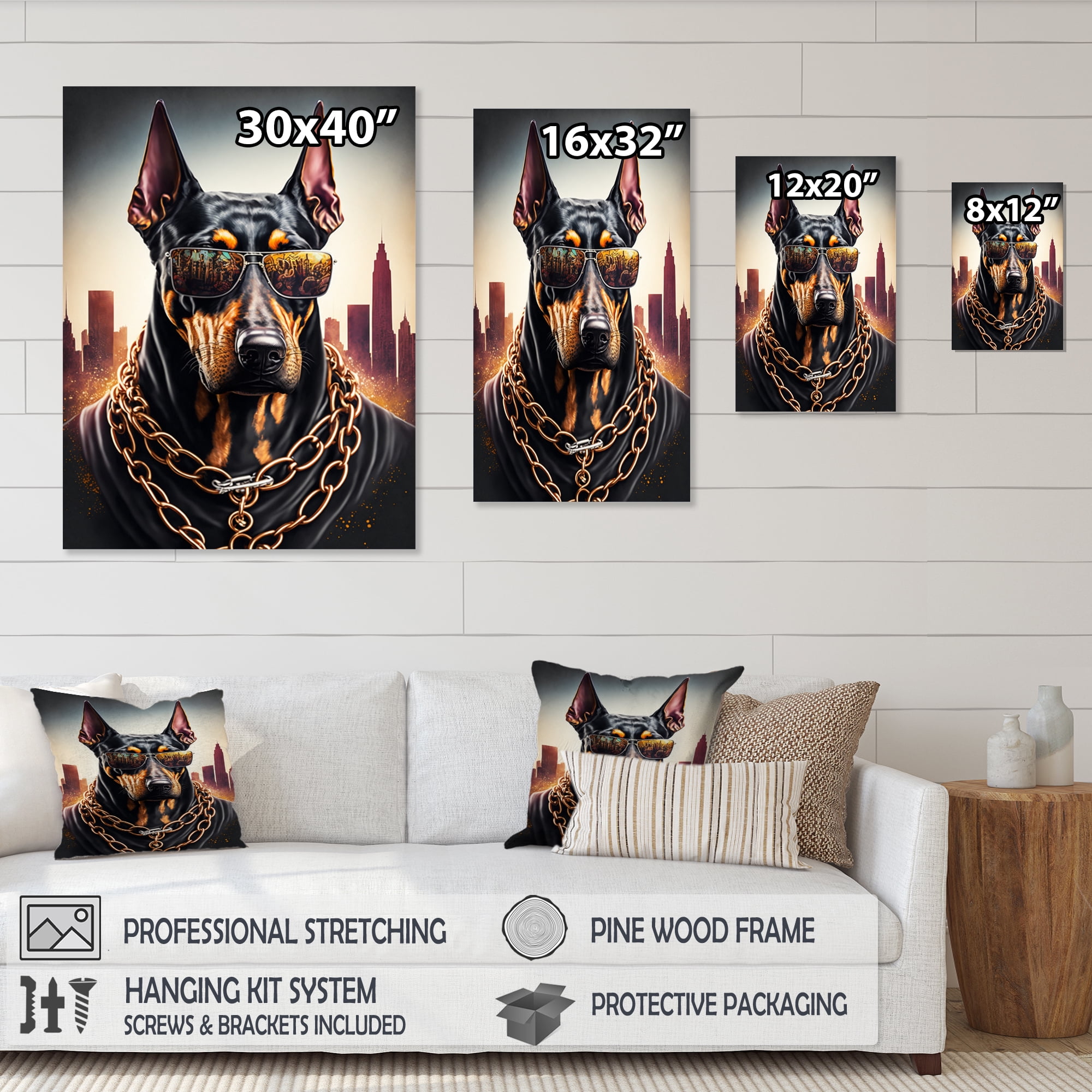 Designart Doberman Gangster In NYC II Canvas Wall Art