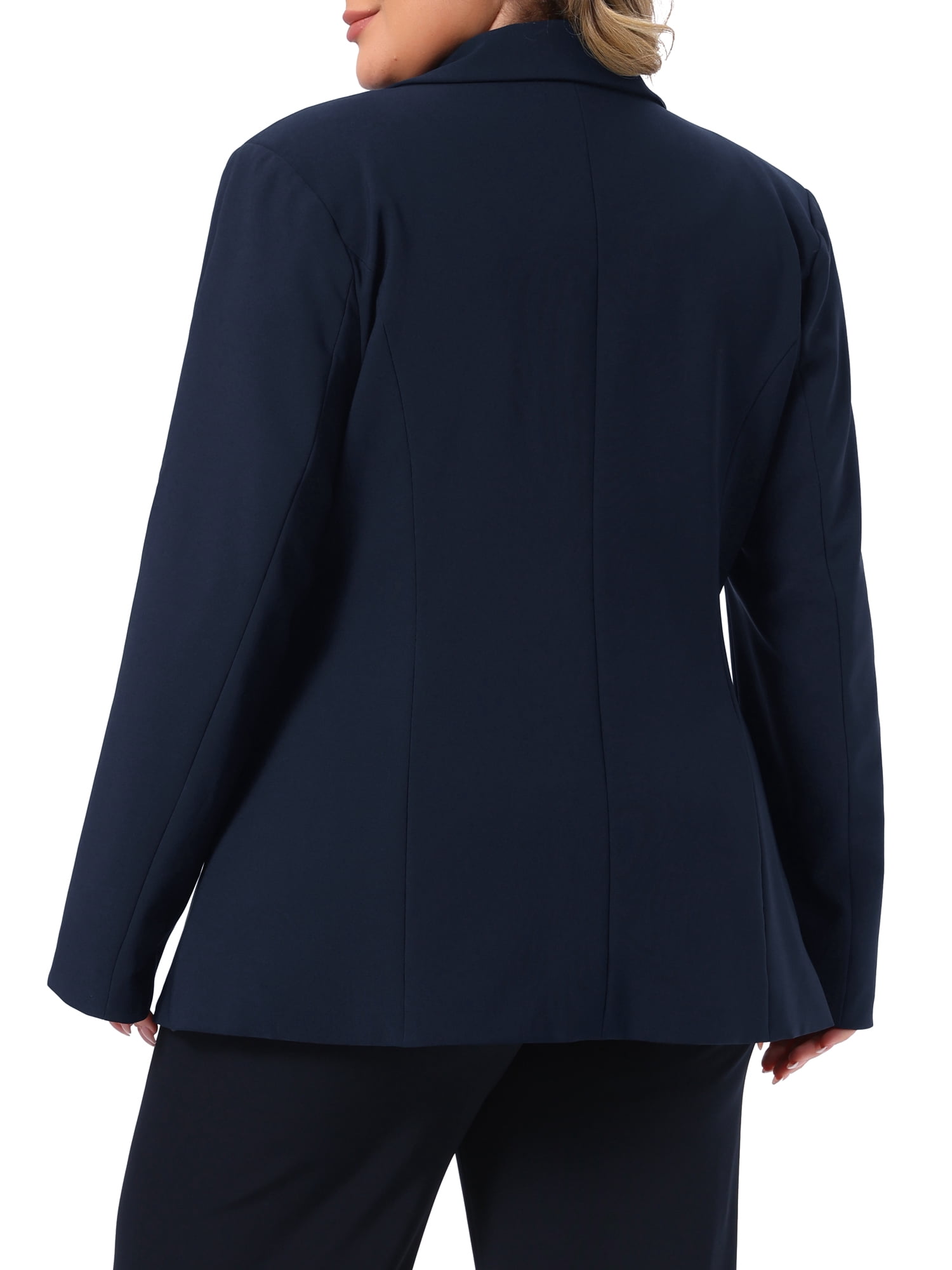 DARING DIVA Women's Plus Work Blazer Button Long Sleeve Suit Jacket 2X Navy Blue