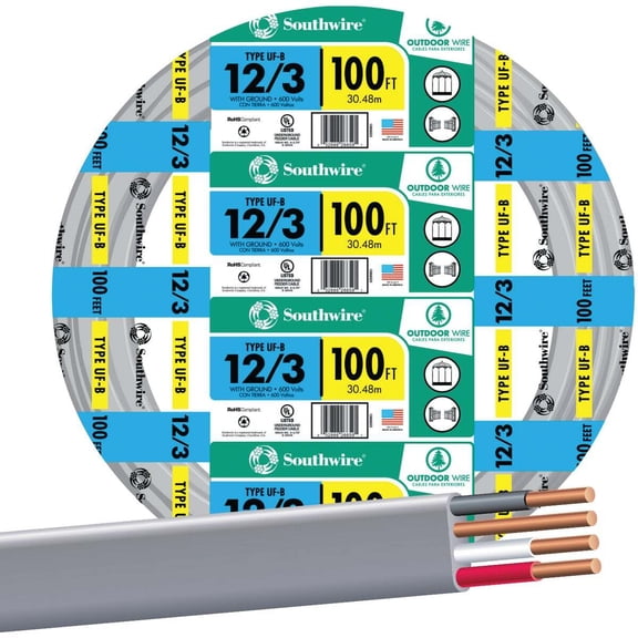 Southwire 12/3UF-WGX100 Building Wire 12/3 Uf-B W/G, 100Ft.