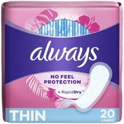 Always Thin No Feel Protection Daily Liners Regular Absorbency Unscented, 20 Count