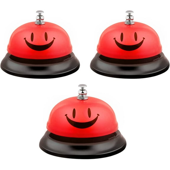 Call Bell Service-Bell Desk-Bell - Service Desk Call Bell Made of Metal,Smile Face Call Bell for Hotels,Schools,Restaurants,Front Desk,Bars,Hospitals(3 Packs,Red)