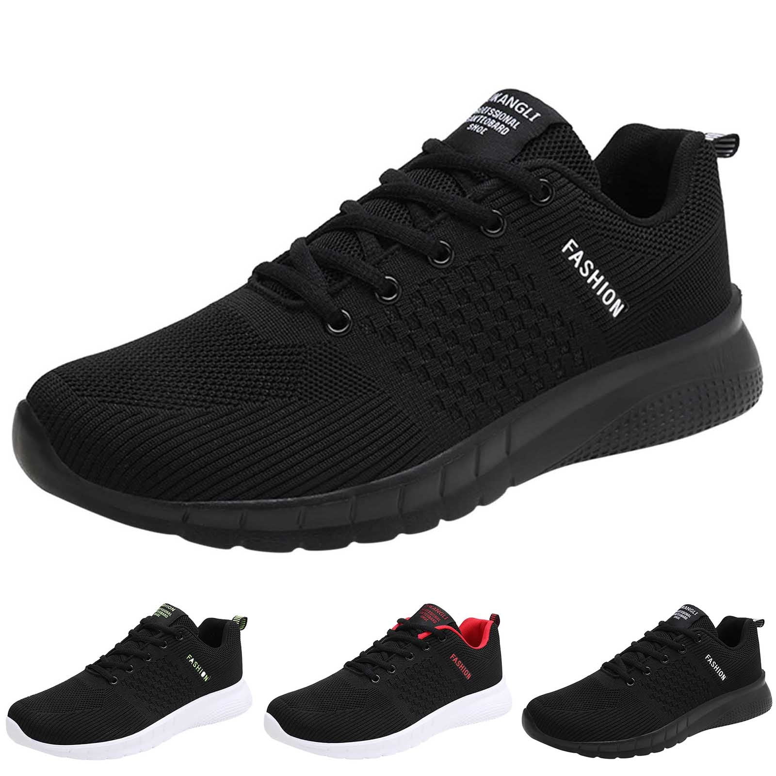 Caqnni Mens Running Shoes Tennis Sneakers Walking Gym Workout Athletic Breathable Jogging Sport Casual Shoe (Black,45)