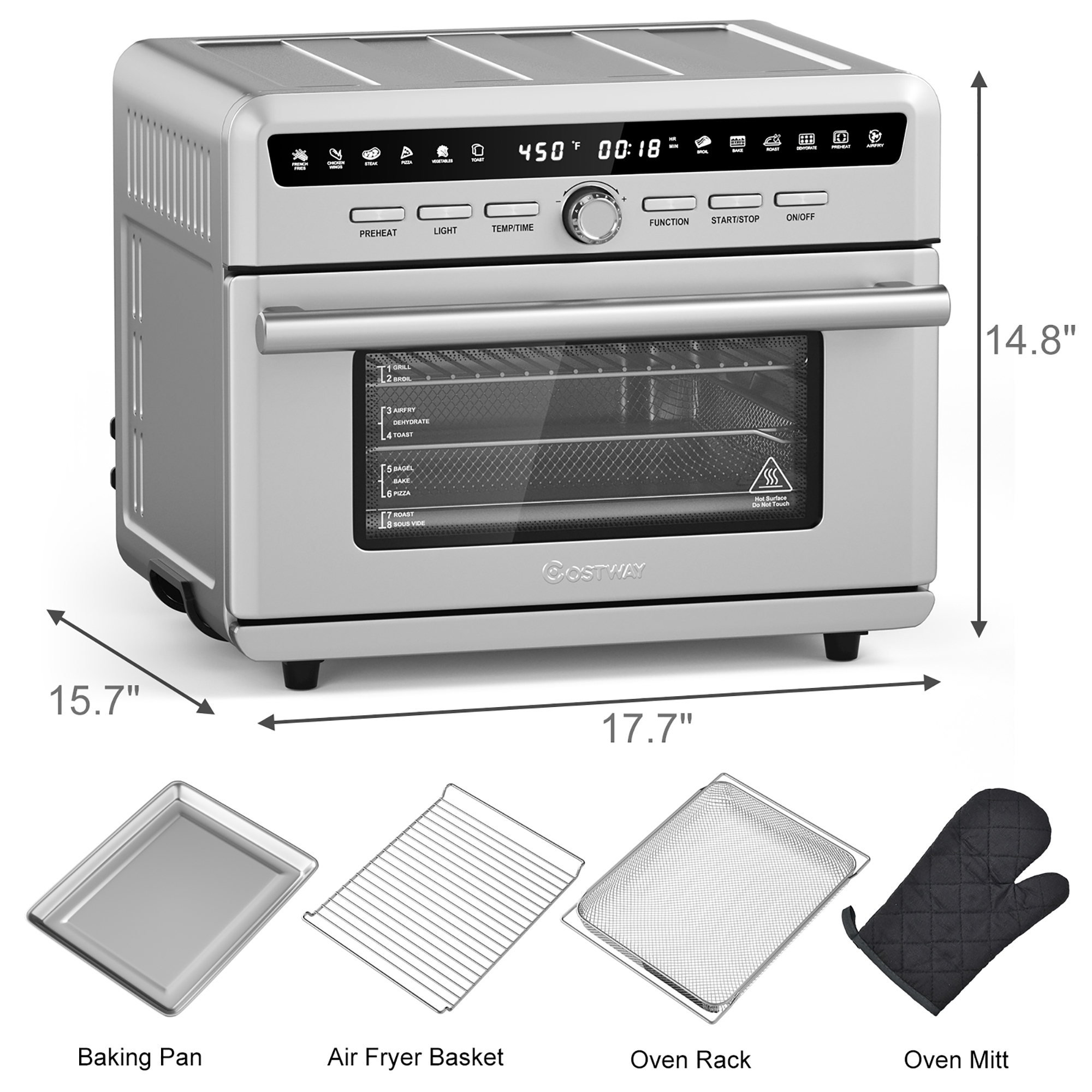 Costway 26.4 QT 10-in-1 Air Fryer Toaster Oven Dehydrate Bake 1800W w/ Recipe - image 3 of 10